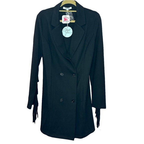 Black Blazer Dress with fringe detail - Picture 4 of 16